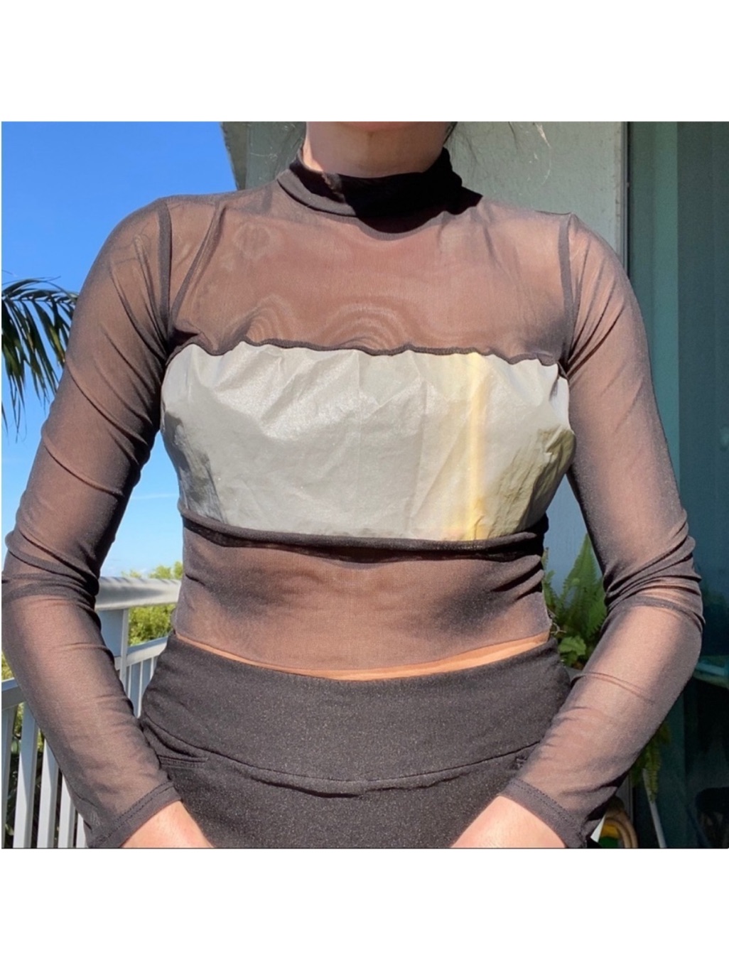 Fashion Nova Reflective Black Mesh Crop Top